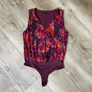 WHBM Mesh Purple/Orange Floral Bodysuit